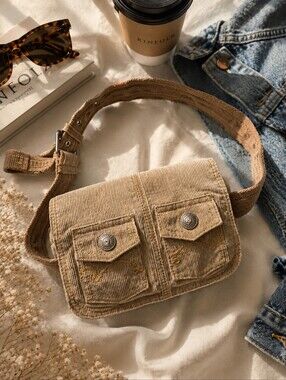 Vintage Duck Head Corduroy Mini Shoulder Bag Beige Tan Y2K Purse